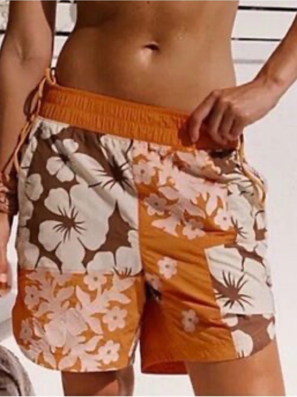 Free People FP Movement Women Medium Orange Prime Time Patchwork Shorts